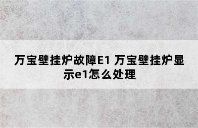 万宝壁挂炉故障E1 万宝壁挂炉显示e1怎么处理